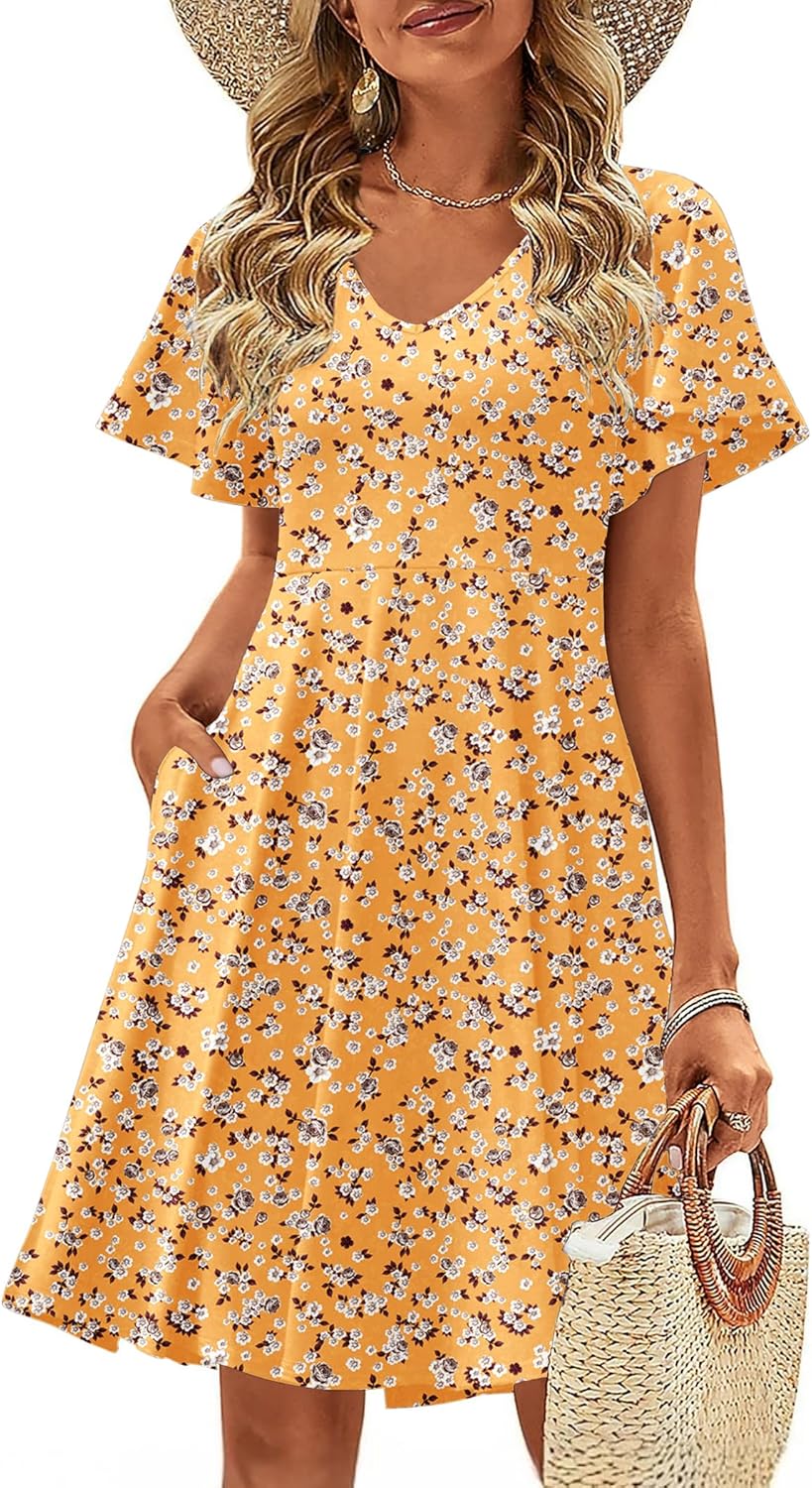 Zeagoo Womens Summer Dress Casual Swing Floral Ruffle Mini Dress