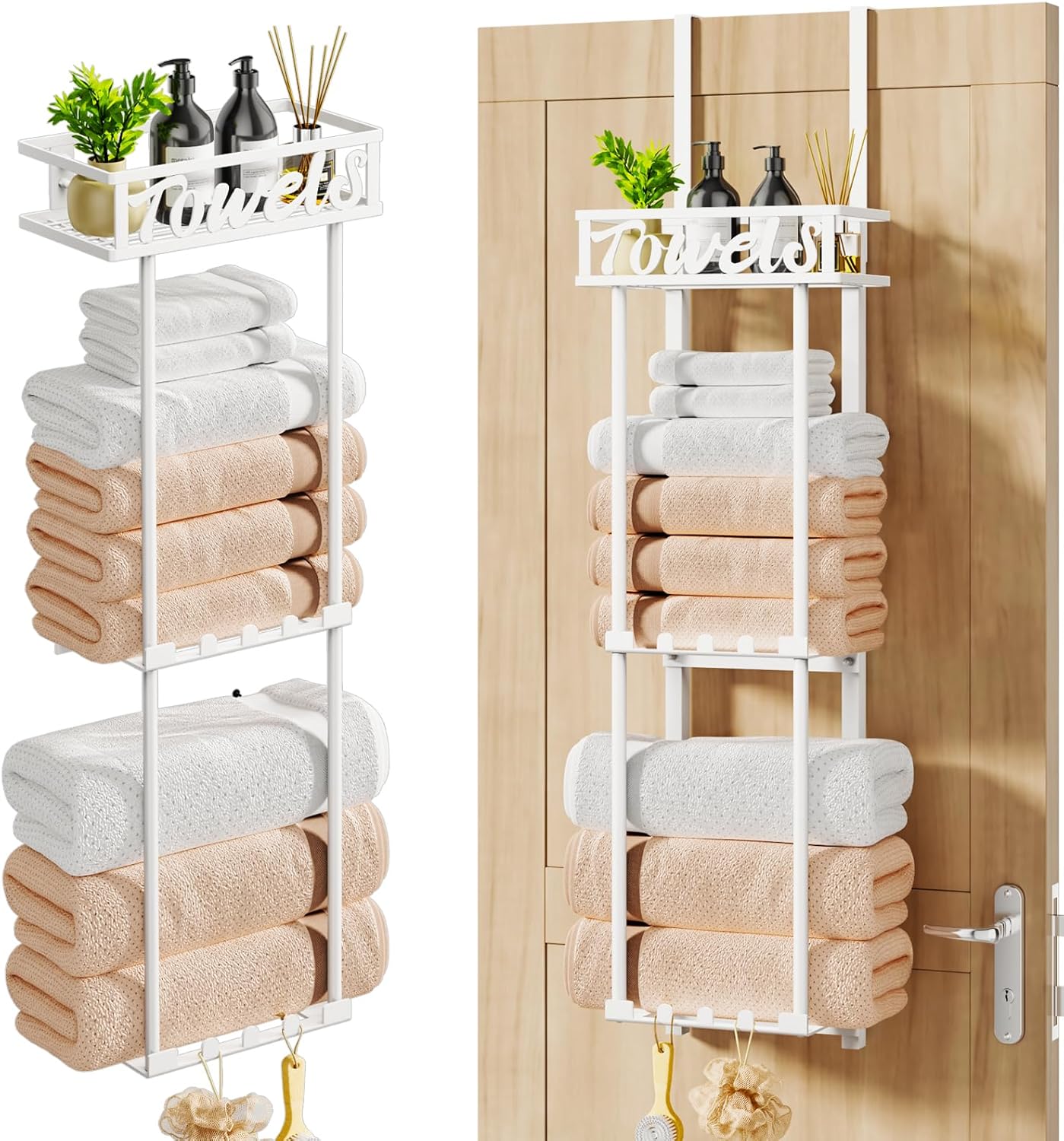 HapiRm Towel Rack - 3 Tier Over The Door Bathroom Organizer