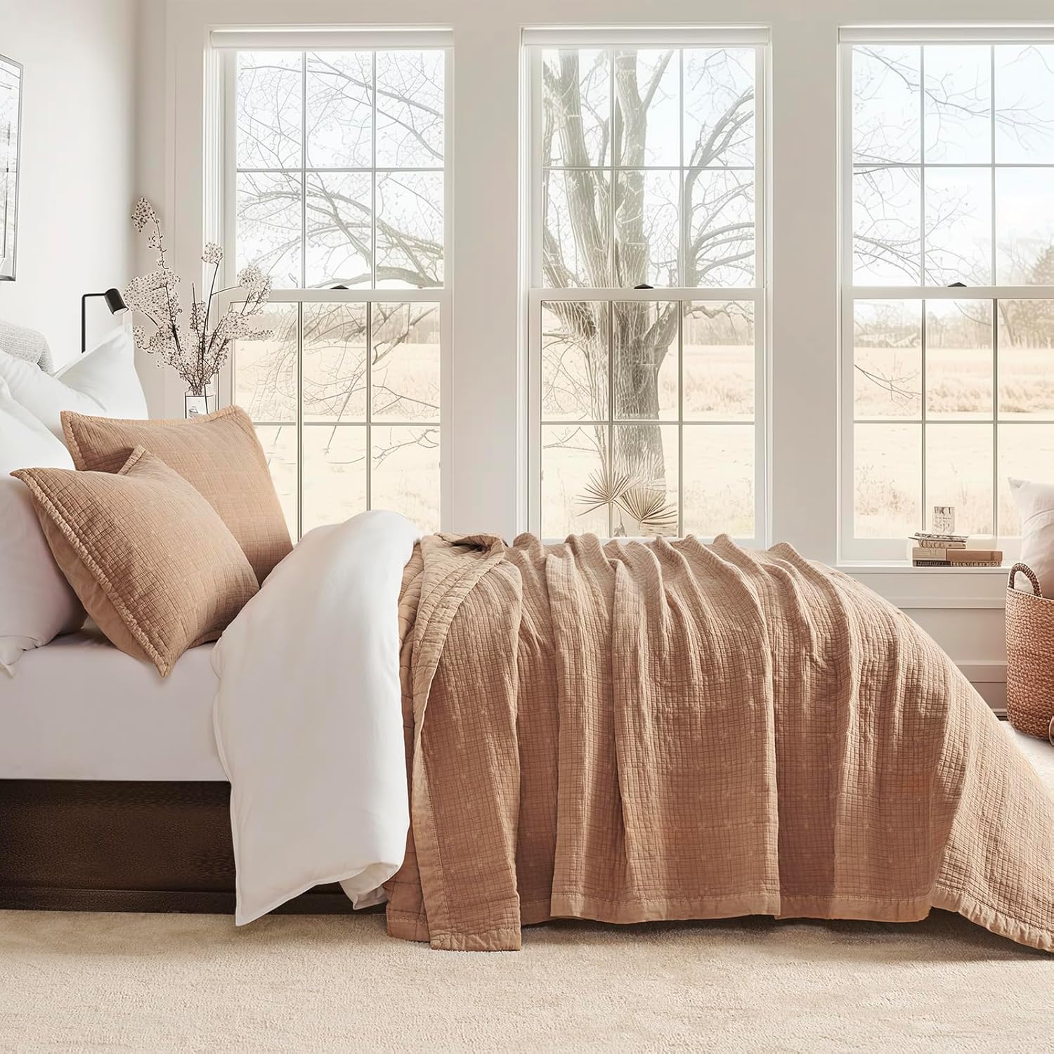 Stonewashed Cotton Quilt Set for Full Queen Size Beds