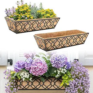 24in Window Boxes Railing Planter with Coco Liner for Outdoors