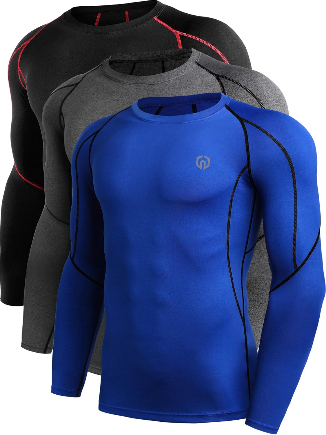 NELEUS Men's 3 Pack Dry Fit Long Sleeve Compression Shirts