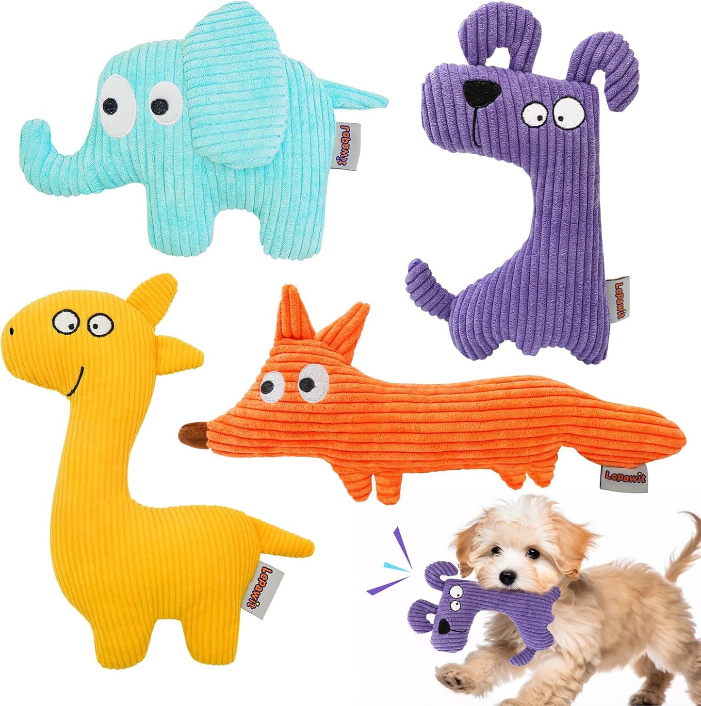Interactive Plush Dog Toys - Non-Shedding Material - 4pack