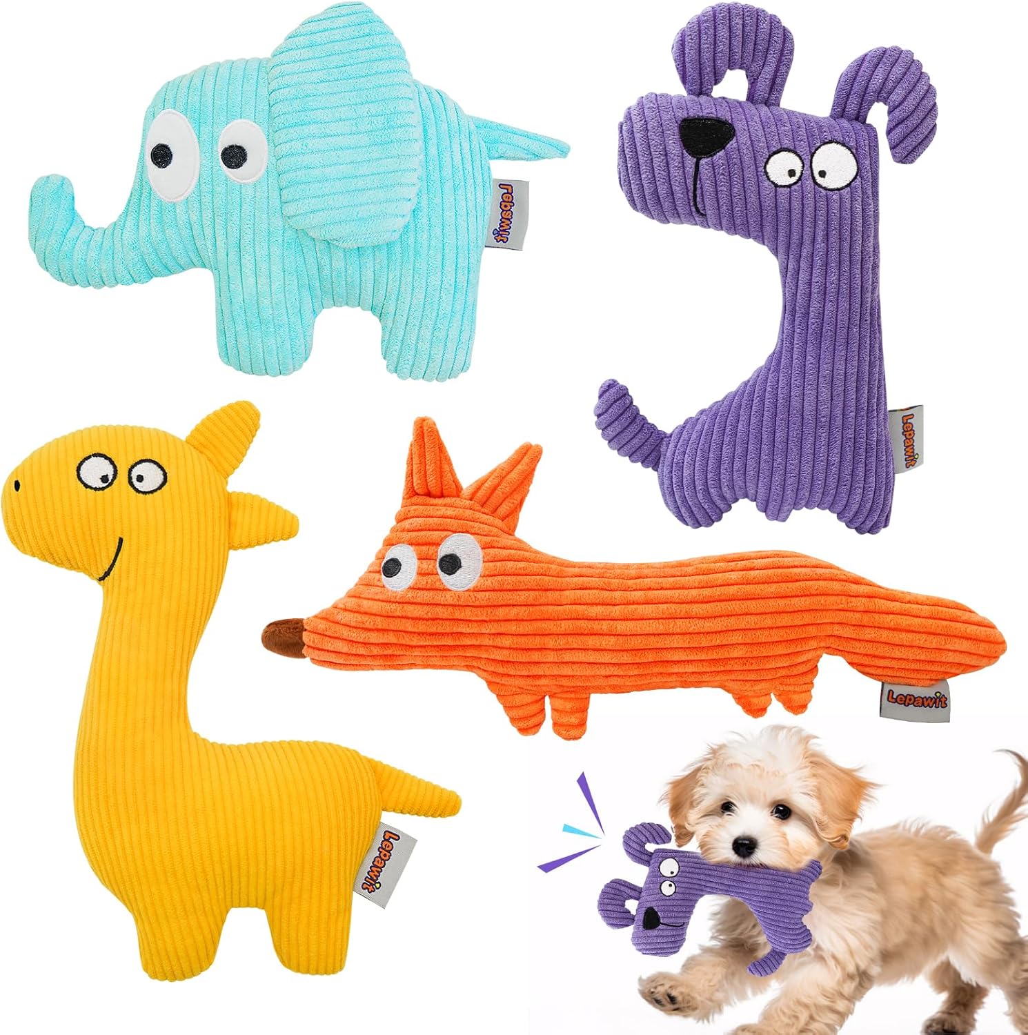 Interactive Plush Dog Toys - Non-Shedding Material - 4pack