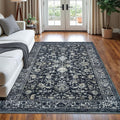 Area Rug 5x7 Navy Charcoal Floral - Washable Low-Pile Indoor Rug