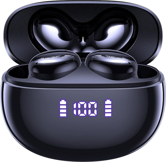 50Hrs Playtime Wireless Earbuds: CAPOXO Dual LED, IPX7 Waterproof, Mic