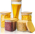Multi Size 5 Pack Square Glass Jars with Bamboo Lids - Airtight Pantry