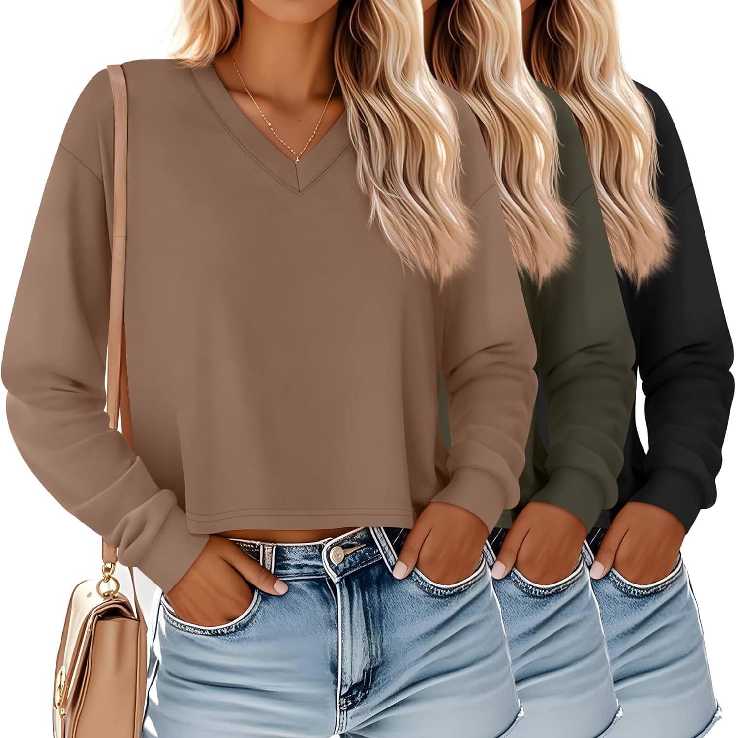 Ficerd Women's Crop Long Sleeve Tops for Casual Fall Style