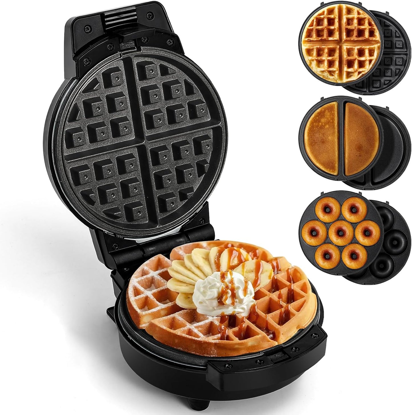 Mini Waffle Maker with 6 Plates for Pancakes and Donuts