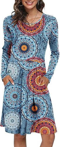 DouBCQ Women's Casual Long Sleeve Flowy Pleated Fall Dresses