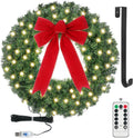 24in Pre Lit Christmas Wreath with Lights & Timer - Warm White LEDs
