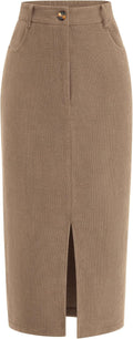 PRETTYGARDEN Corduroy Pencil Midi Skirt - High Waisted Fall Staple