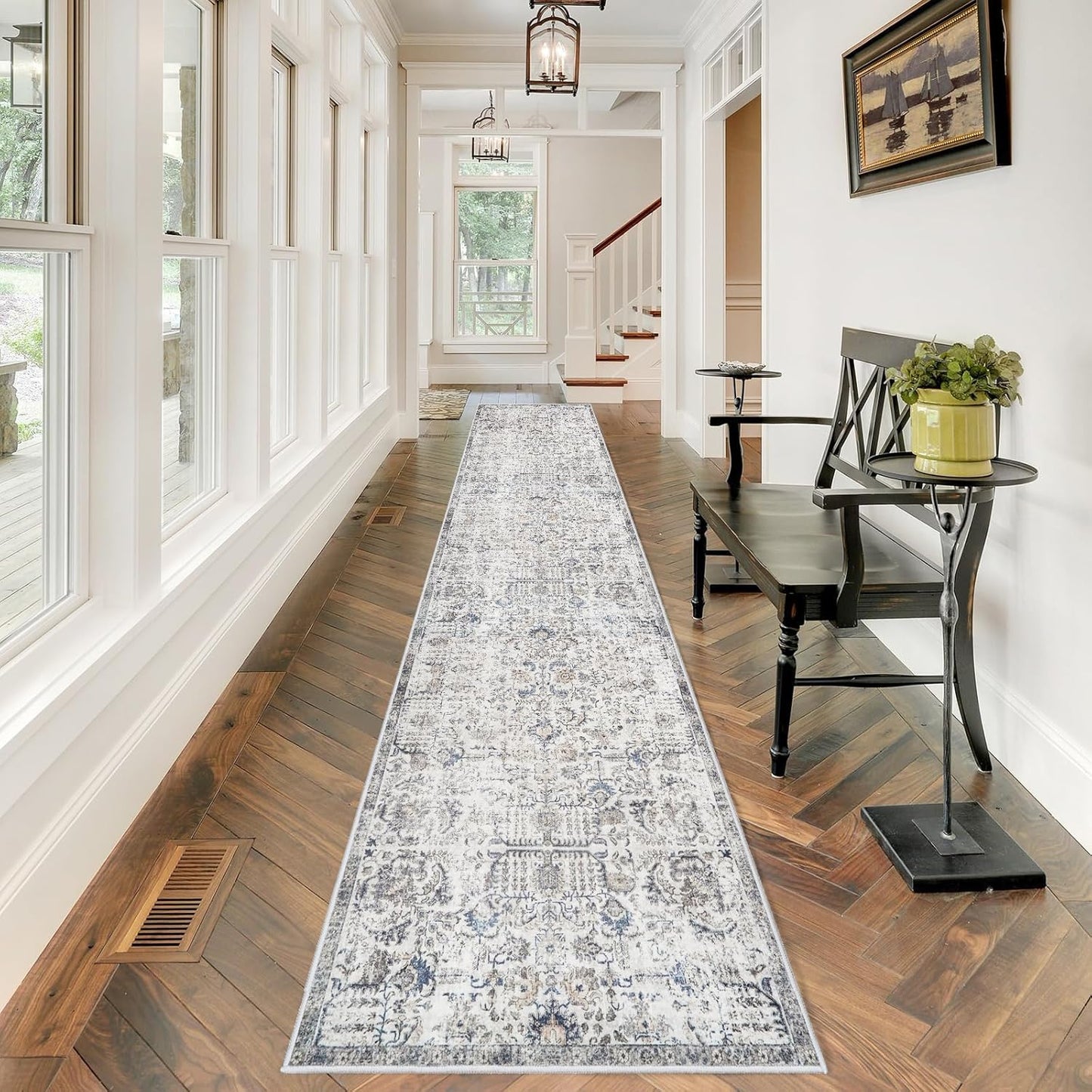 Hallway Washable Runner Rug - 2ft6x12 Indoor Vintage Carpet