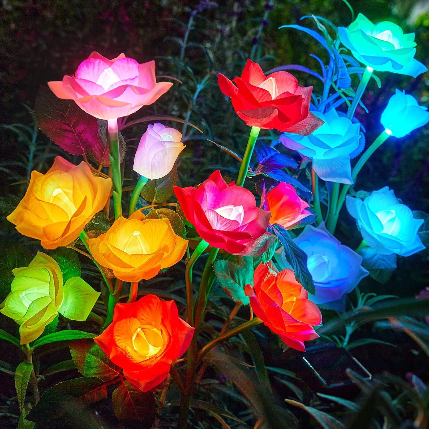 RECHOO Solar Garden Lights - Color Changing Rose Flowers Set