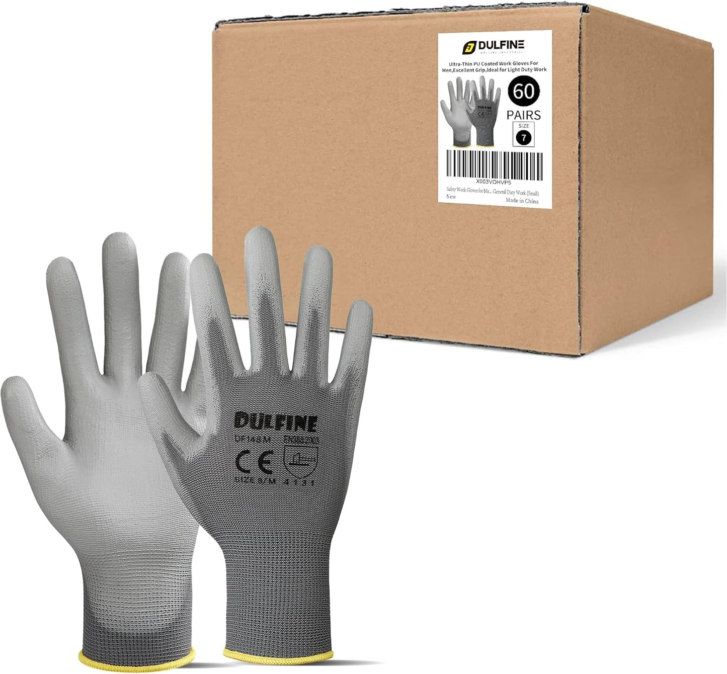 DULFINE Men's Large Grey Safety Work Gloves for Light Tasks