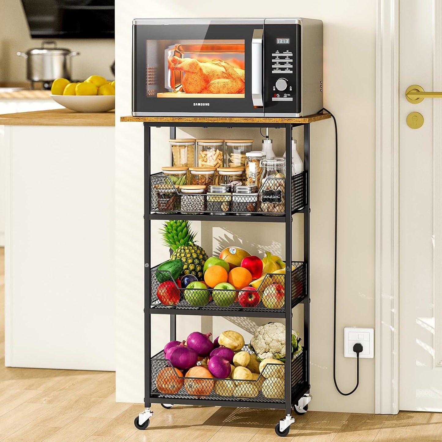 Mobile Kitchen Cart with Fruit Baskets - Organize with Style!