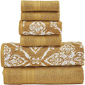 Reversible Gold Jacquard Towel Set 6-Piece - Combed Cotton Spa Quality