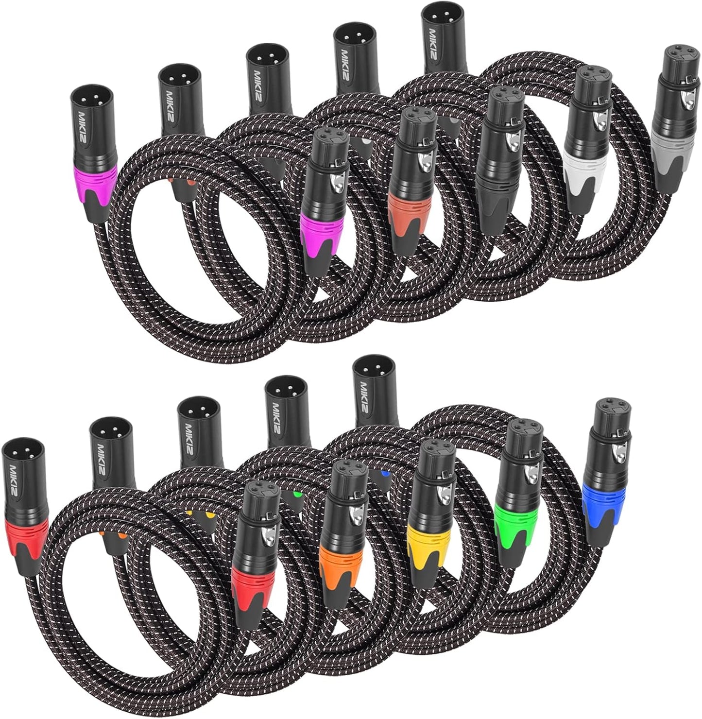 XLR Cables Braided 10ft 10 Packs for Audio and DMX Control