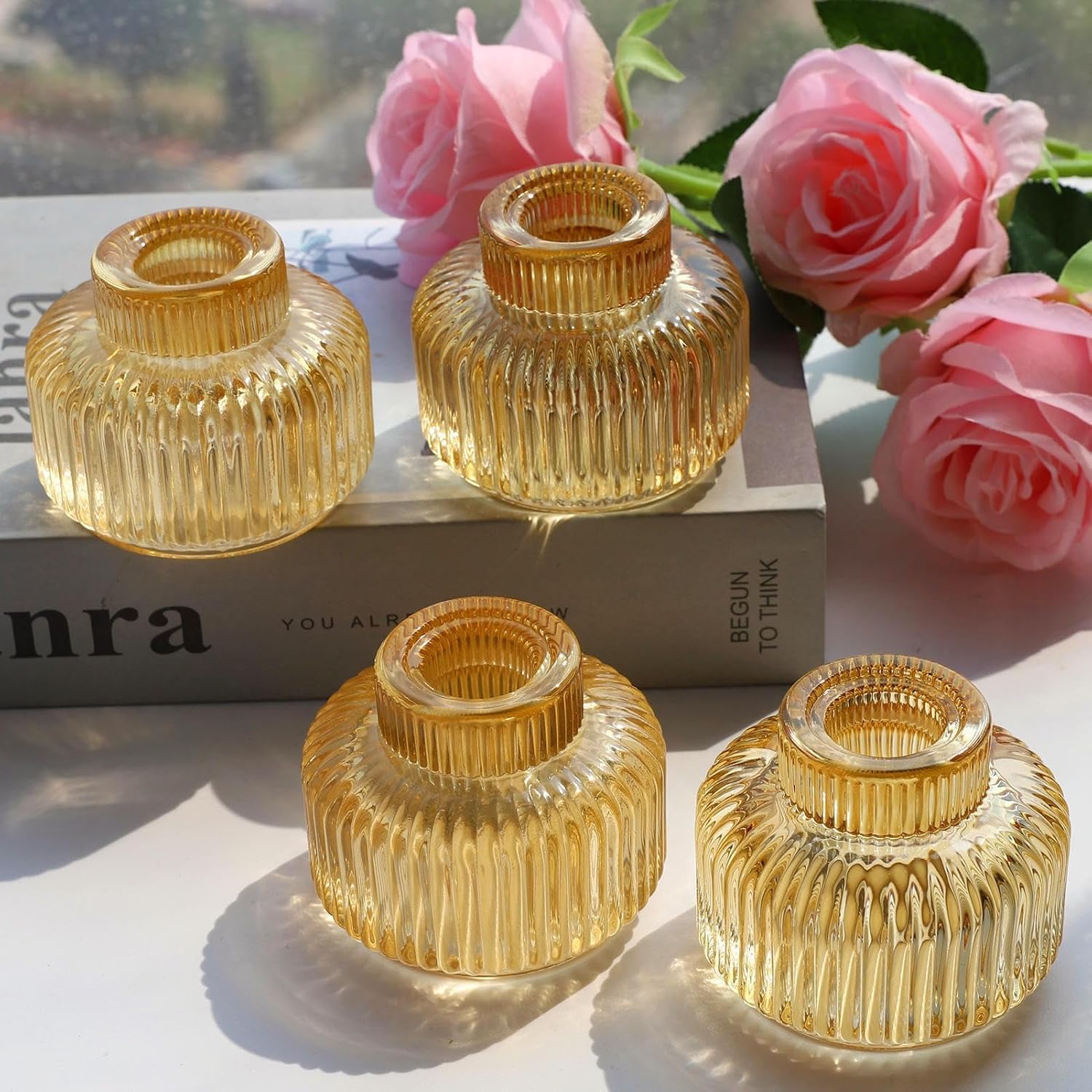 Elegant Gold Candle Stick Holders Set for Weddings and Parties