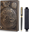 Vintage Map Embossed Leather Notebook Journal A5 - Pen Included