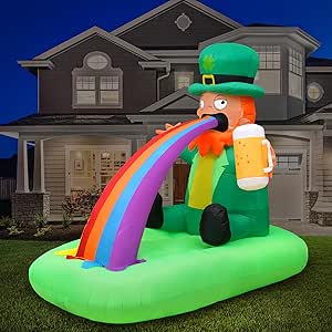 St Patricks Day Inflatable Leprechaun Puking Rainbow Decoration