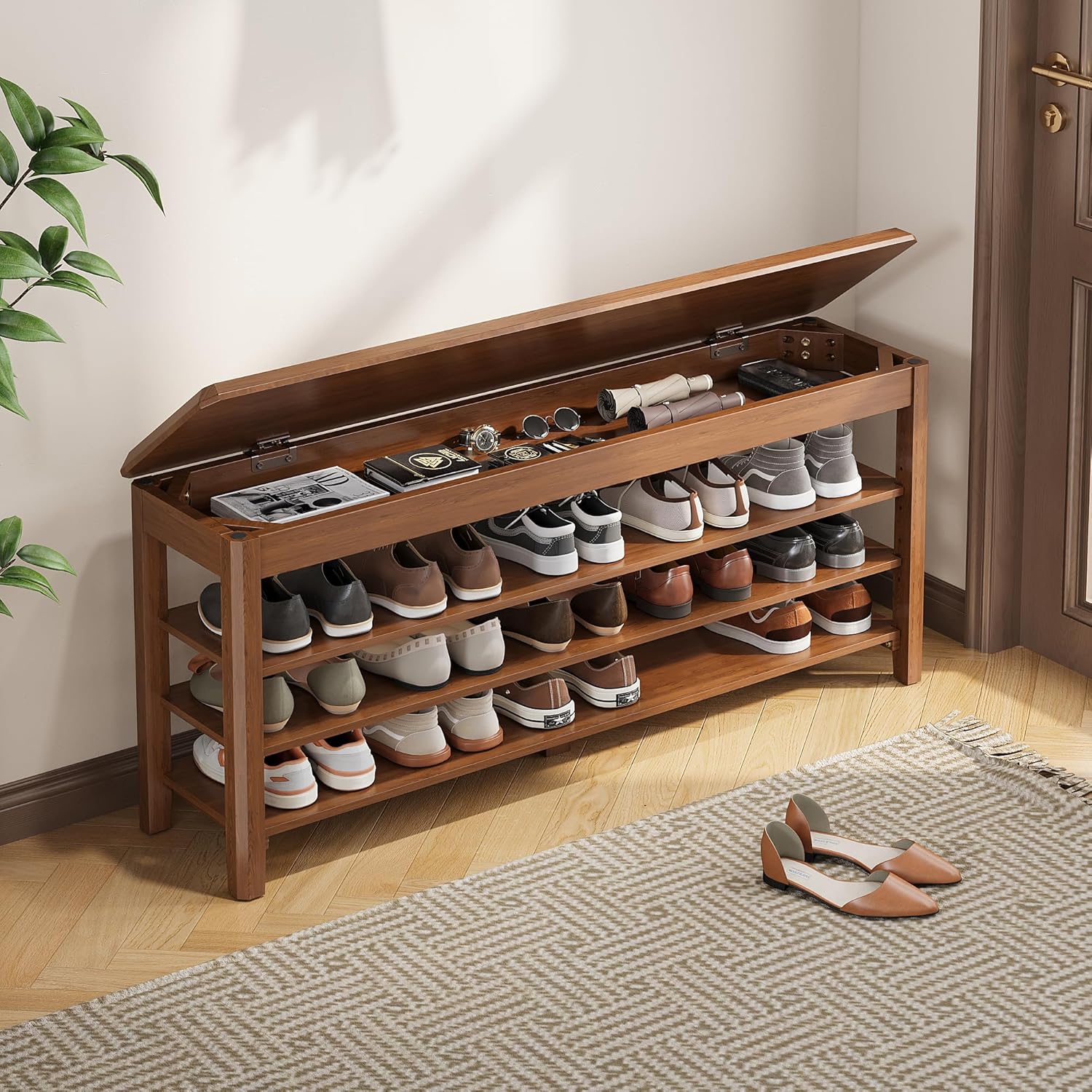 Shoe Rack Bench Seat Compact 3-Tier Wooden Storage Solution