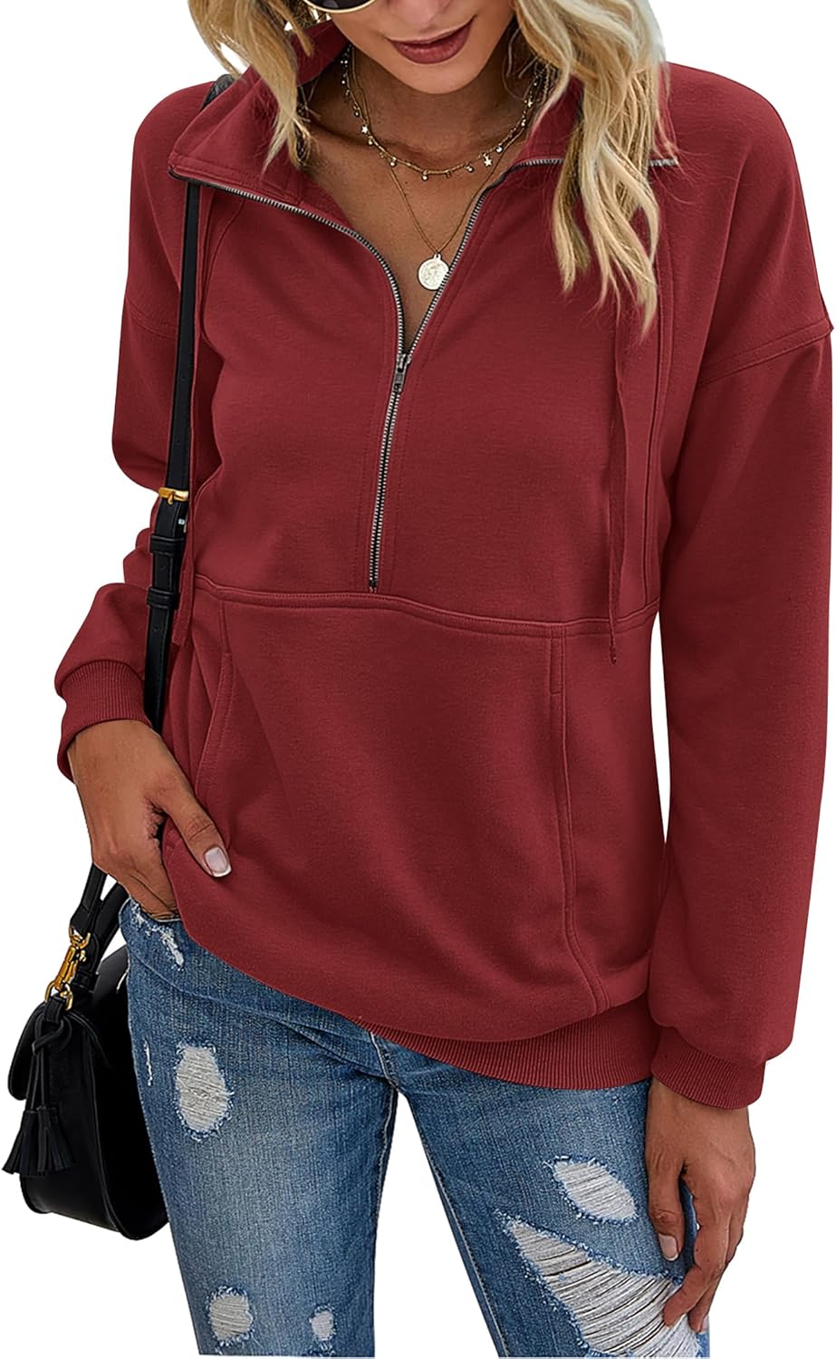 PRETTYGARDEN Women's Casual Long Sleeve Zipper Pullover Tops
