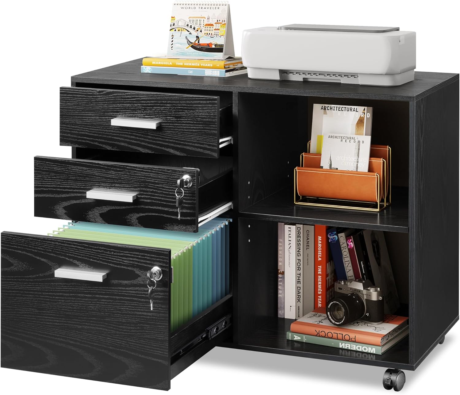 DEVAISE 3-Drawer Wood File Cabinet with Lock for Home Office