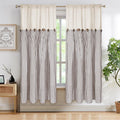 Cotton Linen Farmhouse Curtains Boho Rustic Button Panel - Light