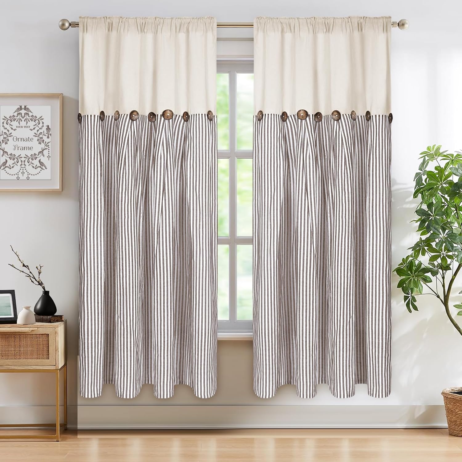 ASPMIZ Cotton Linen Farmhouse Curtains for Modern Living Room