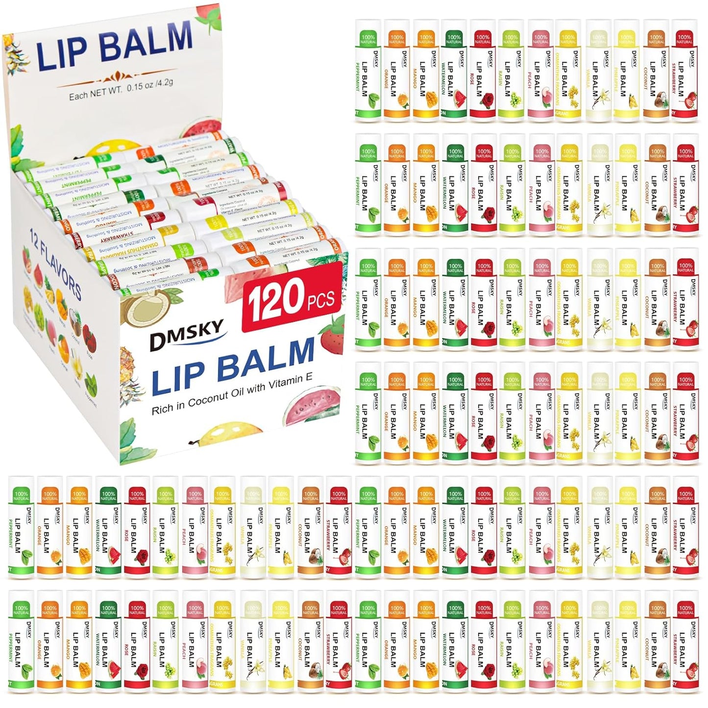 DMSKY 120 Pack Lip Balm with Vitamin E and Coconut Oil for Moisture