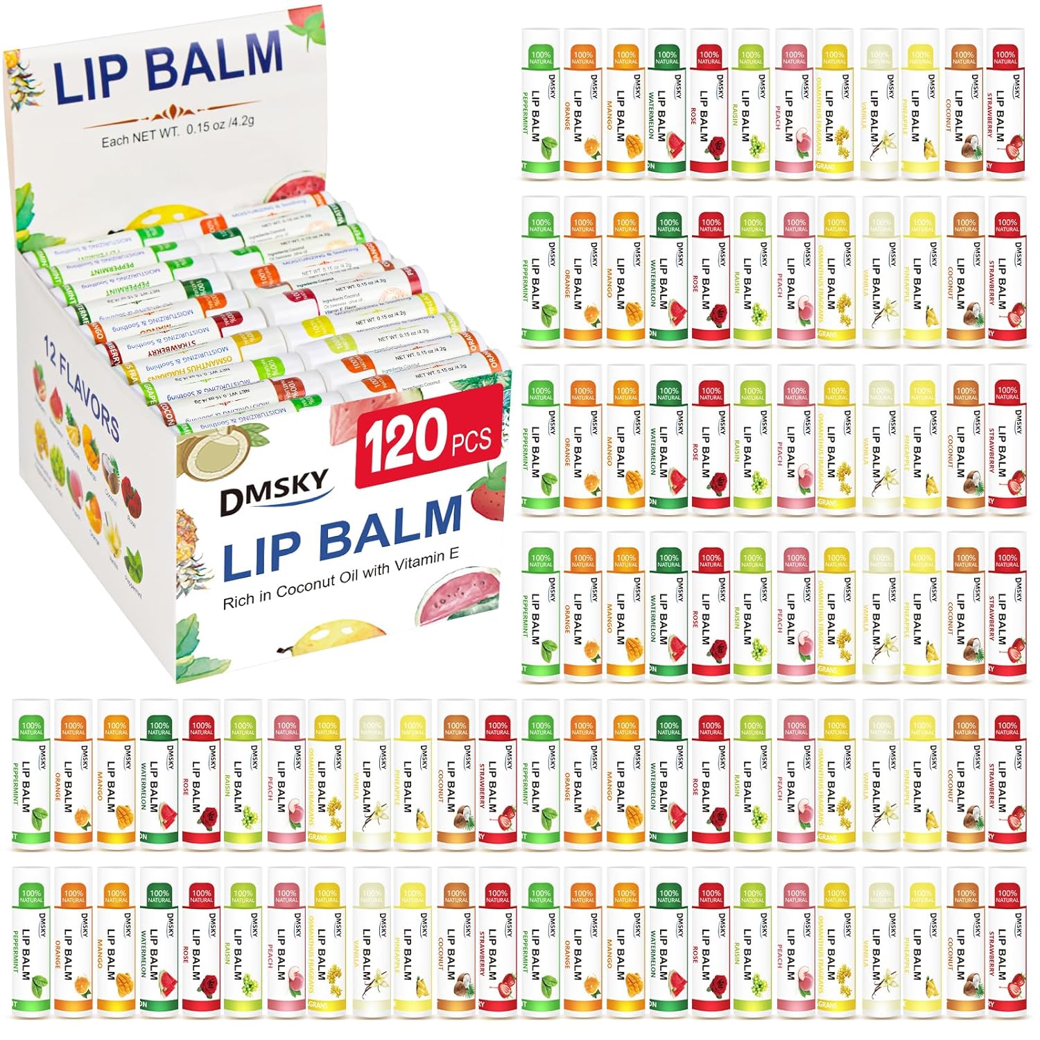 DMSKY 120 Pack Lip Balm with Vitamin E and Coconut Oil for Moisture