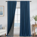 KOUFALL Navy Blue Curtains 108 in Blackout Linen Drapes - Light