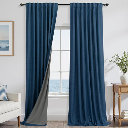 KOUFALL Navy Blue Blackout Curtains 108 Inches Long for Home