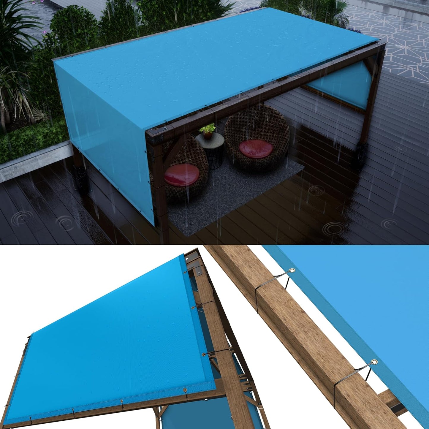 ColourTree 11ft x 24ft Blue Waterproof Pergola Canopy Cover