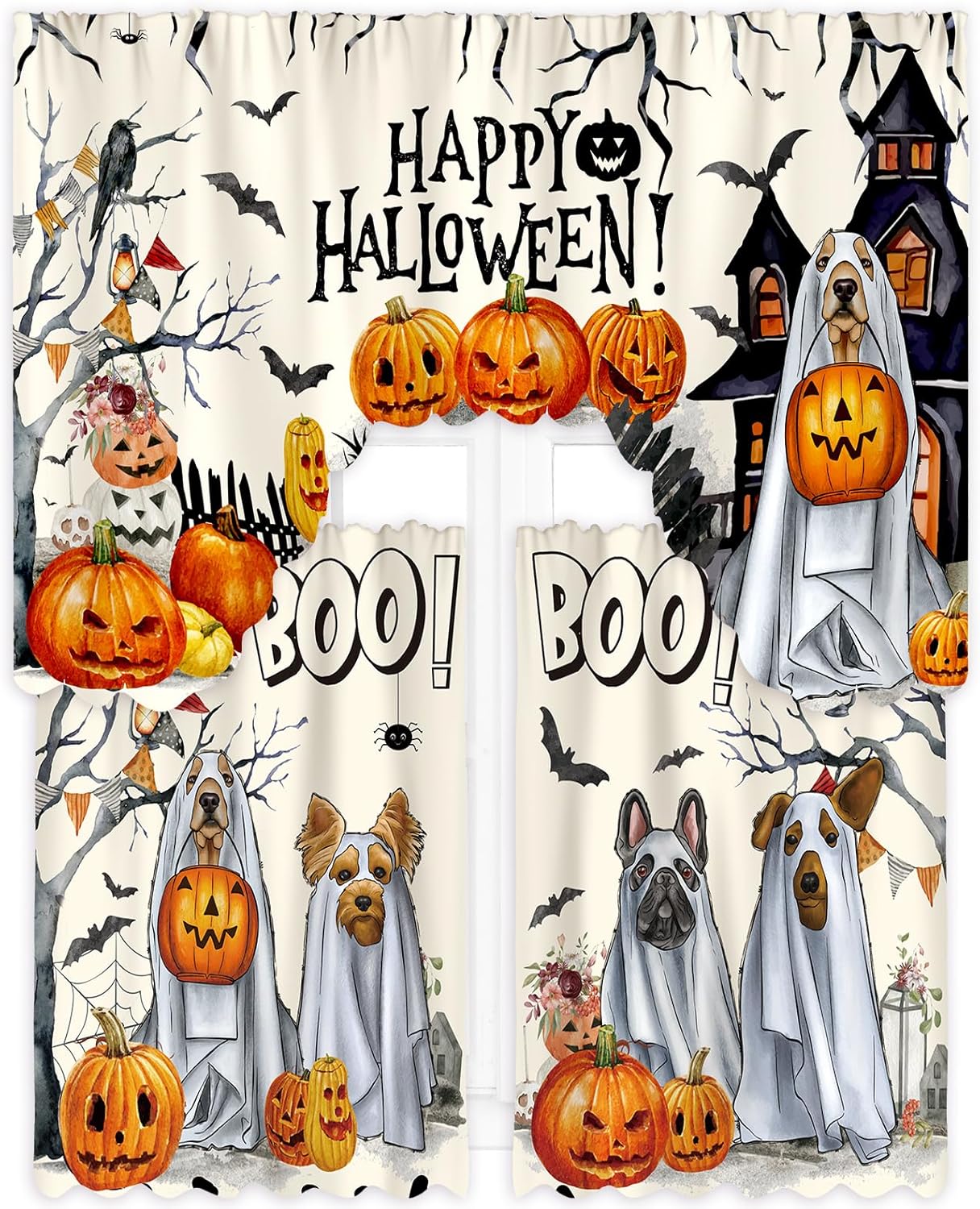 Spooky Dogs Halloween Kitchen Curtains Set