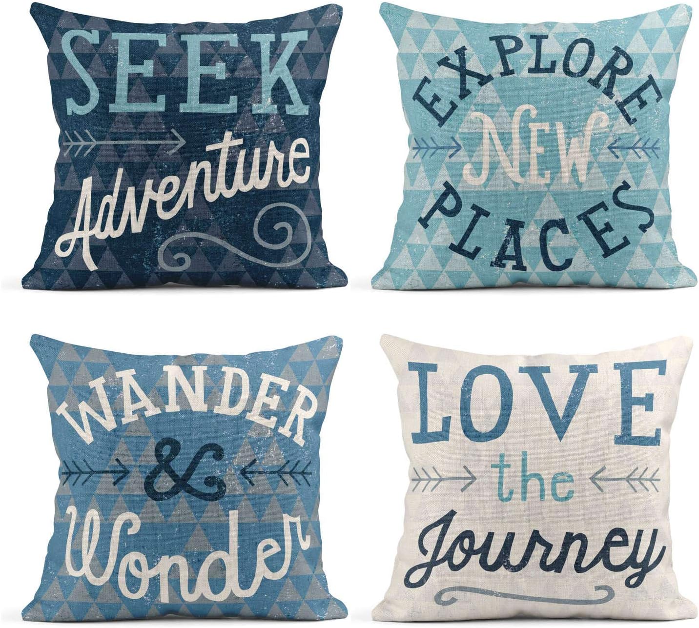 Travel-Inspired Linen Pillow Covers Set - Wanderlust Decor