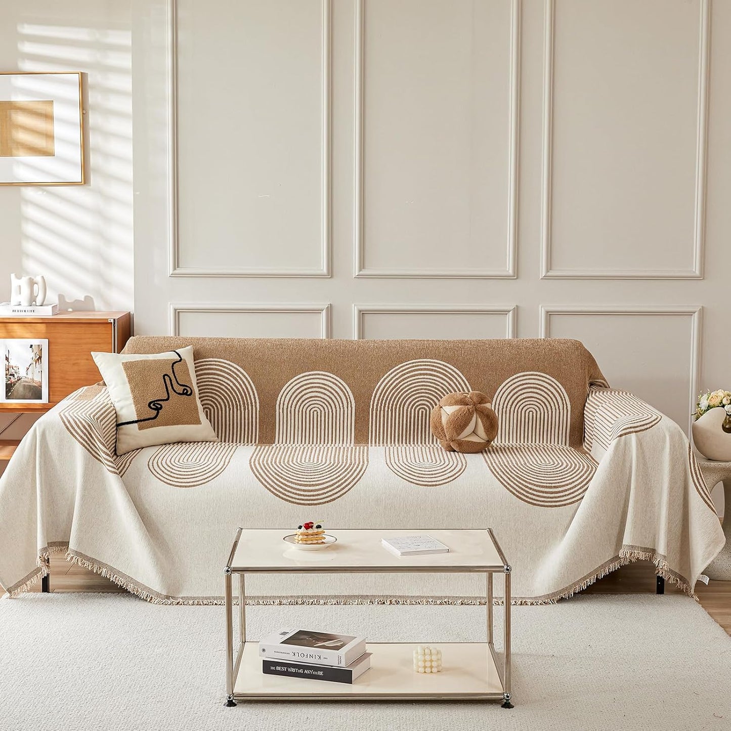 STACYPIK Modern Beige Geometric Couch Cover for Stylish Homes