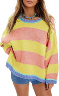 Women's Chunky Knit Striped Sweaters Oversized Pullover - Cozy