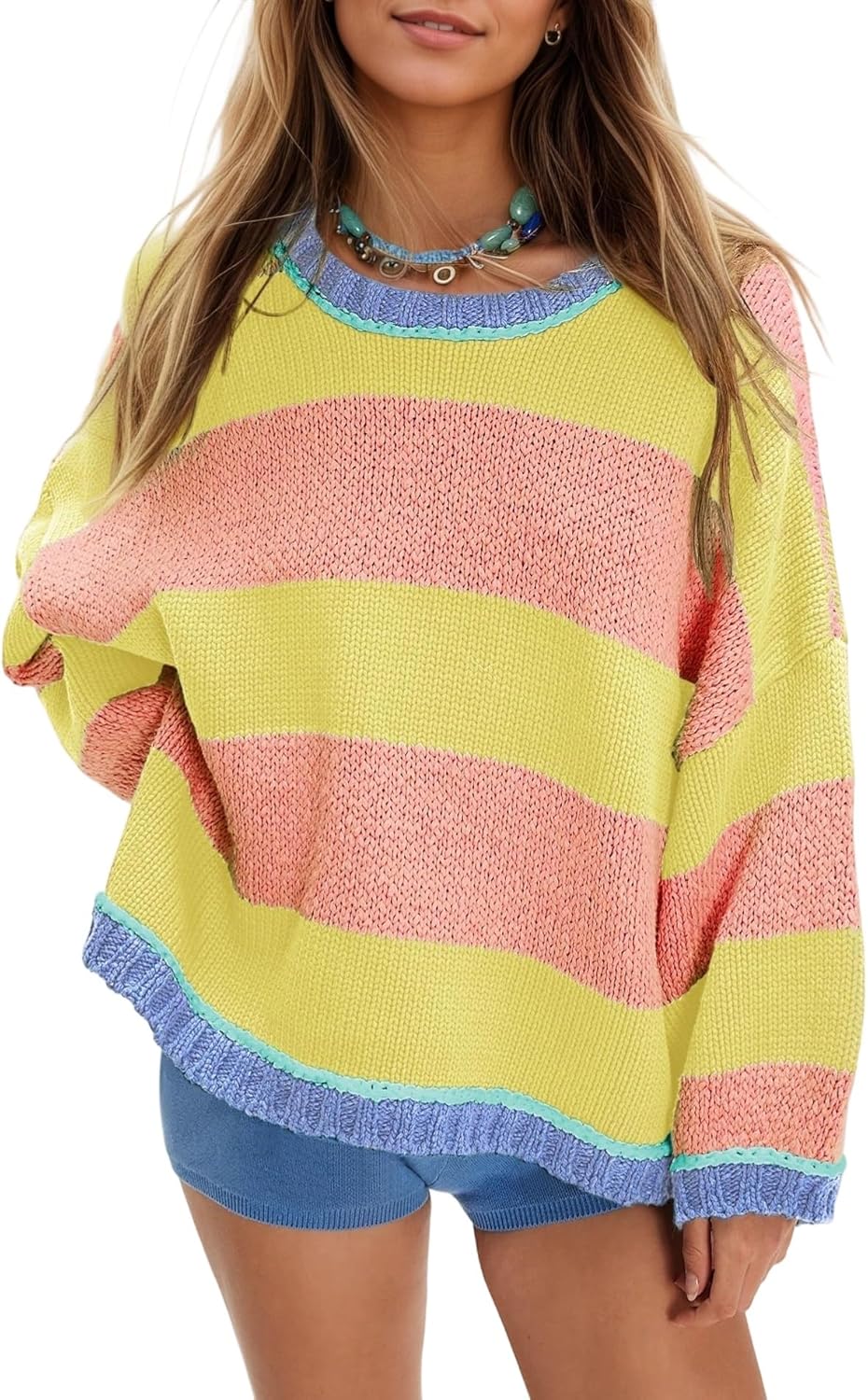 Women's Chunky Knit Striped Sweaters for Casual Comfort