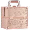 Rose Gold Floral Makeup Train Case - Portable 4-Tier Organizer