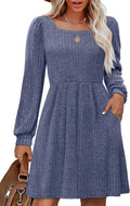 Womens Knit Sweater Dress with Pockets Square Neck Long (Style BH6L)