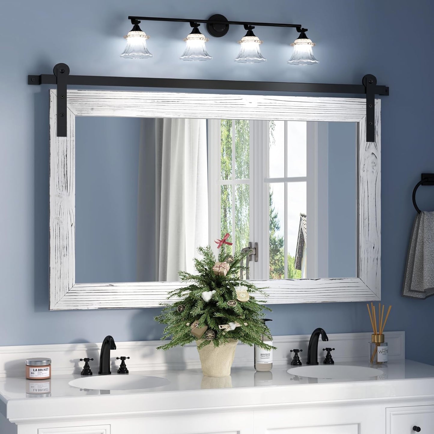 Rustic Farmhouse Barn Door Mirror - 41in x 26in Wall Decor