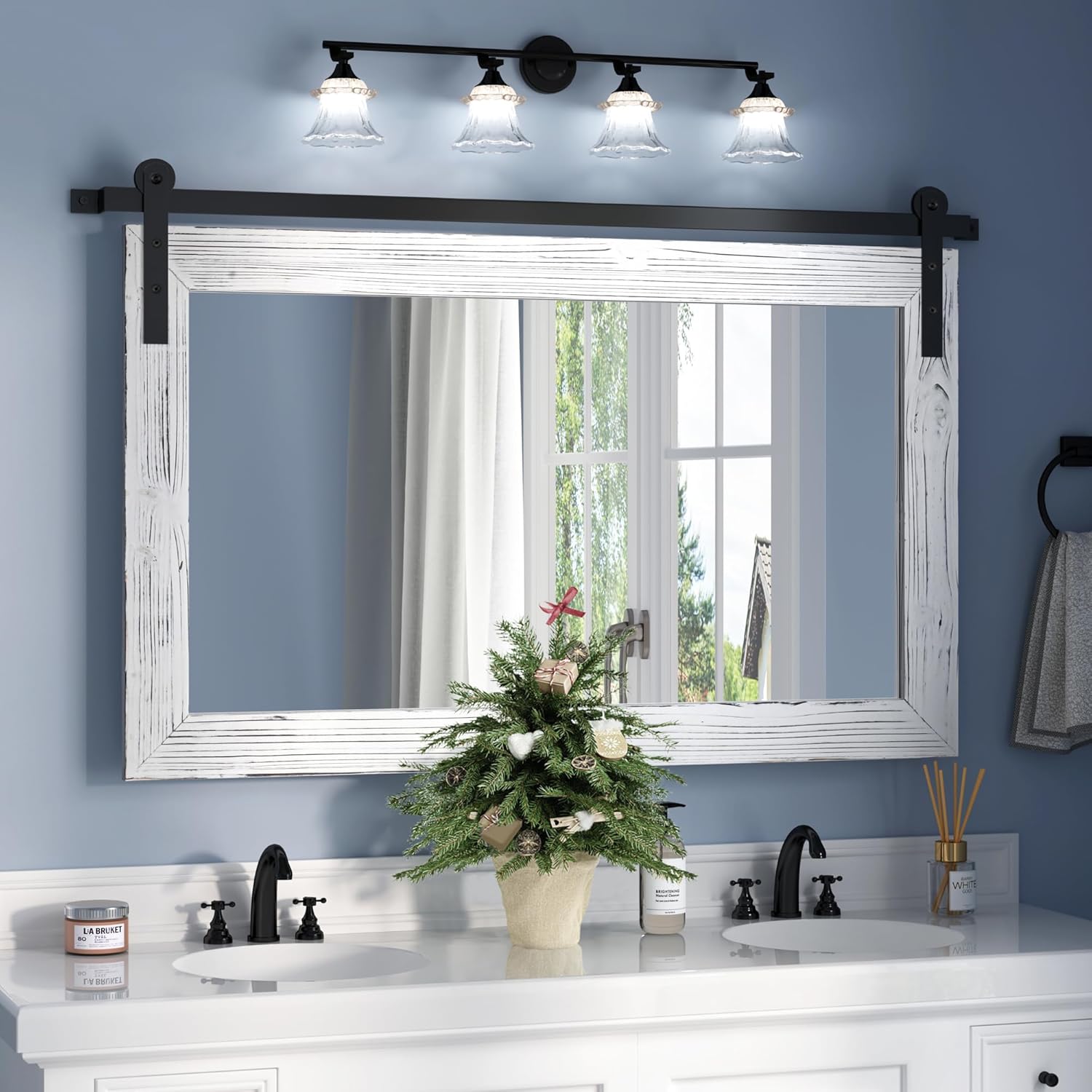 Rustic Farmhouse Barn Door Mirror - 41in x 26in Wall Decor