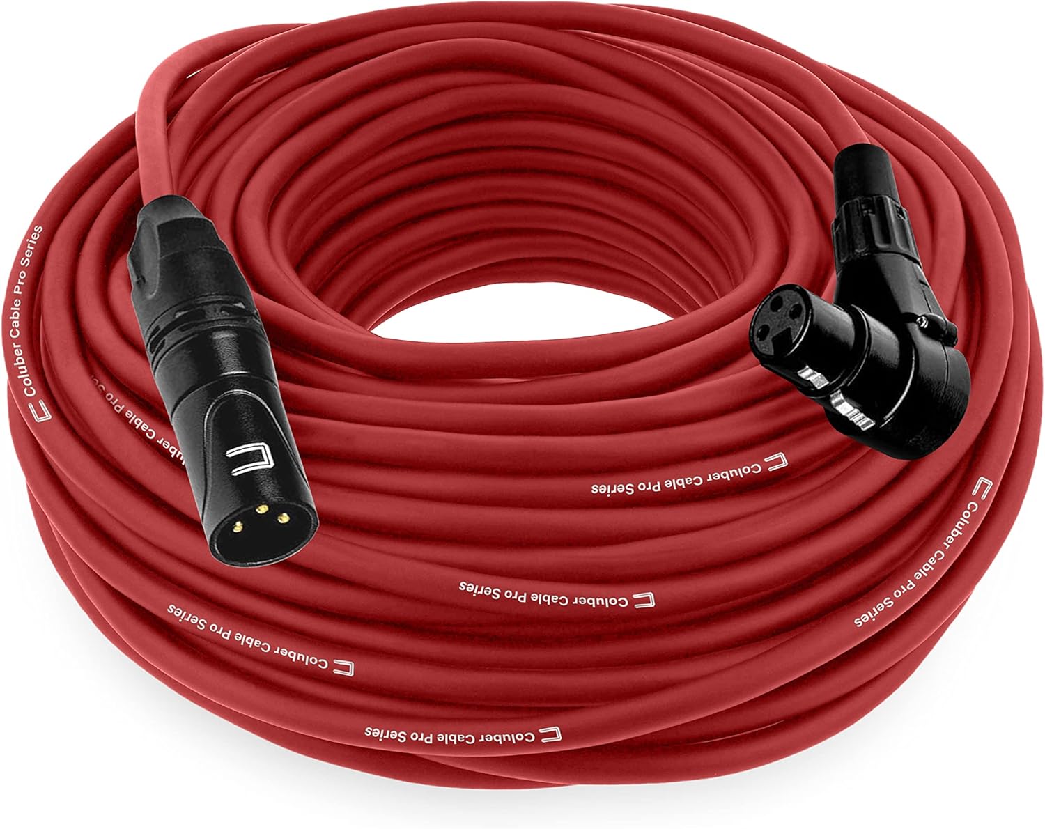 Balanced XLR Cable Male to Right Angle Female - 50 Feet Red