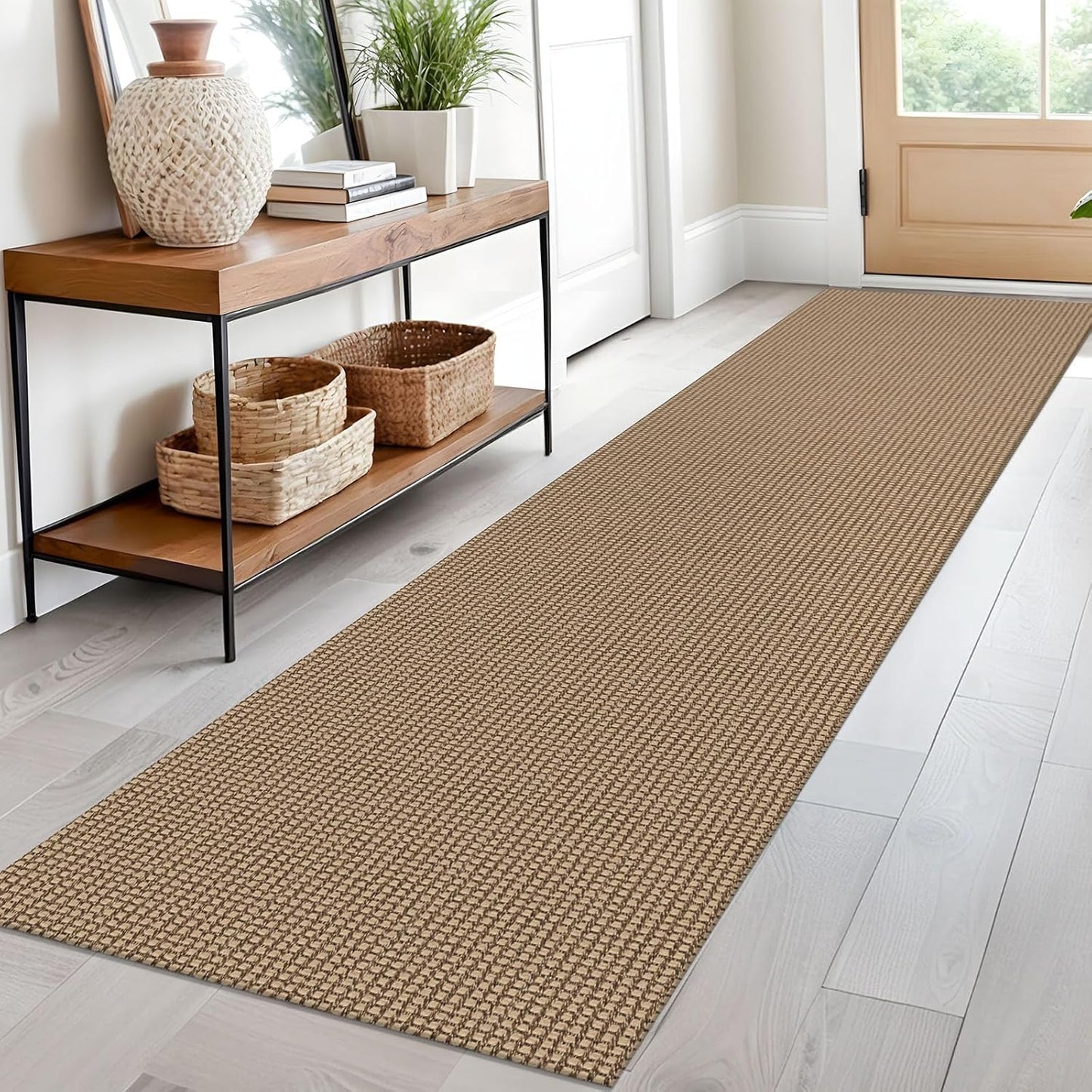 Woven Runner Rug 2x10 Ft for Hallways - Non Slip & Washable