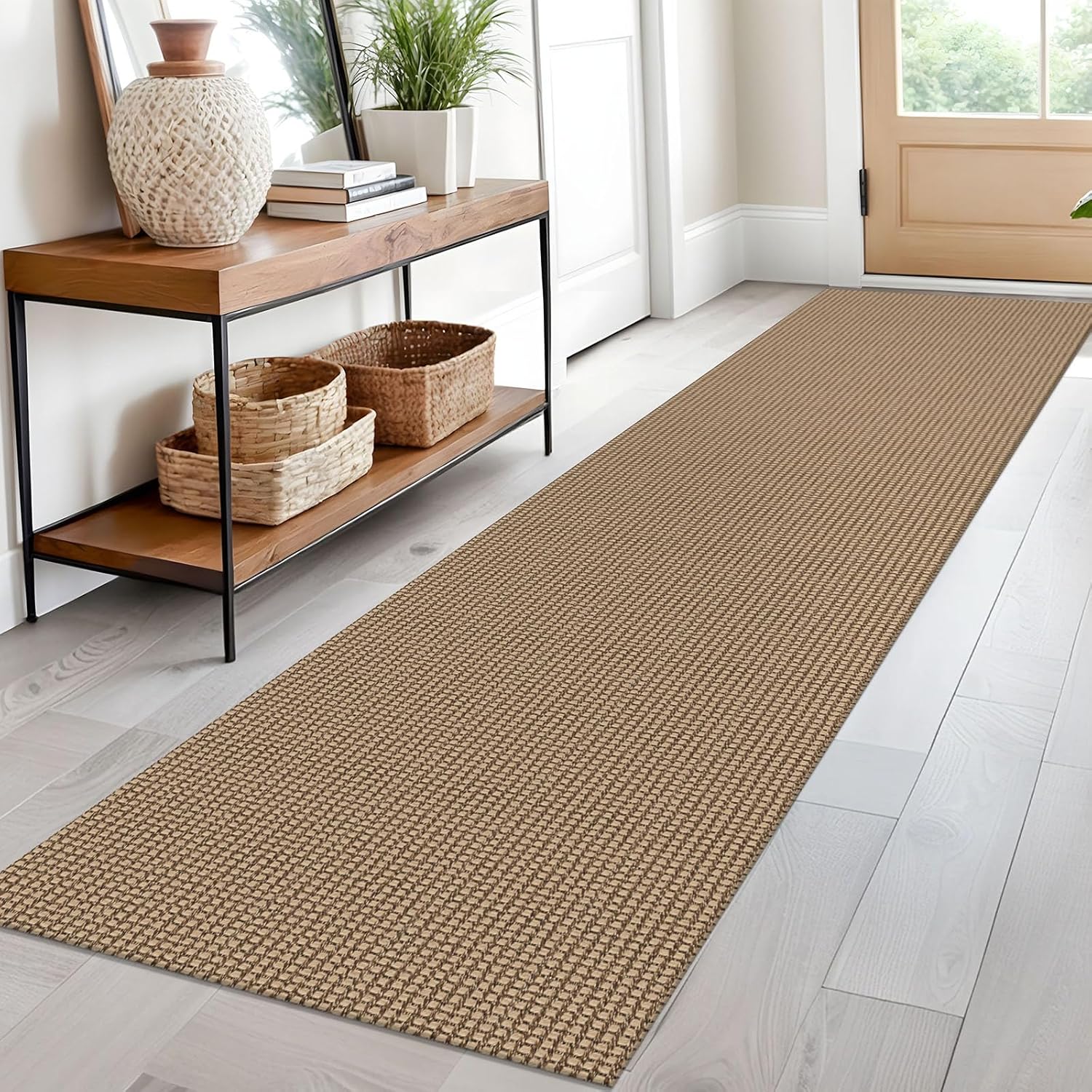 Woven Runner Rug 2x10 Ft for Hallways - Non Slip & Washable