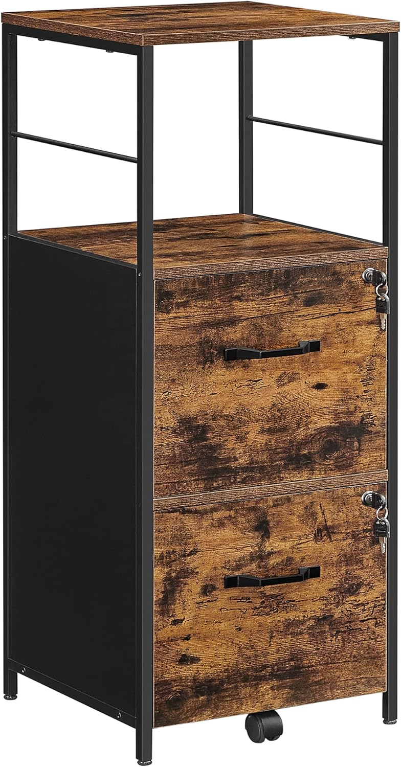 VASAGLE File Cabinet for Home Office with Lock and Open Shelf