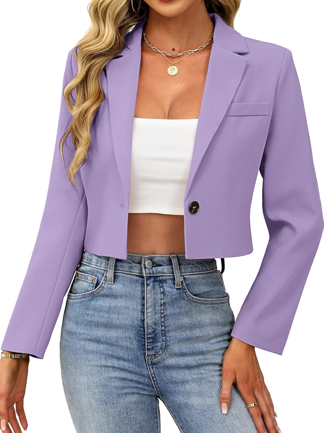 ELLEVEN Womens Cropped Blazer for Business Casual Style