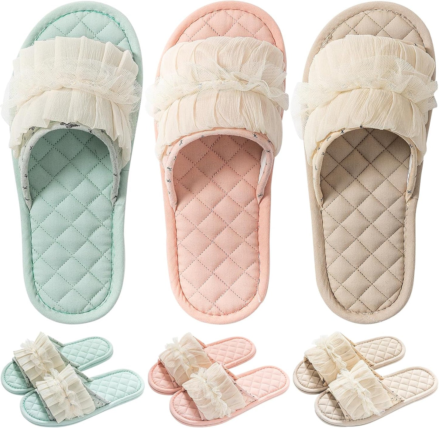 3 Pairs Floral Cotton House Slippers for Women, Comfortable Indoor Use