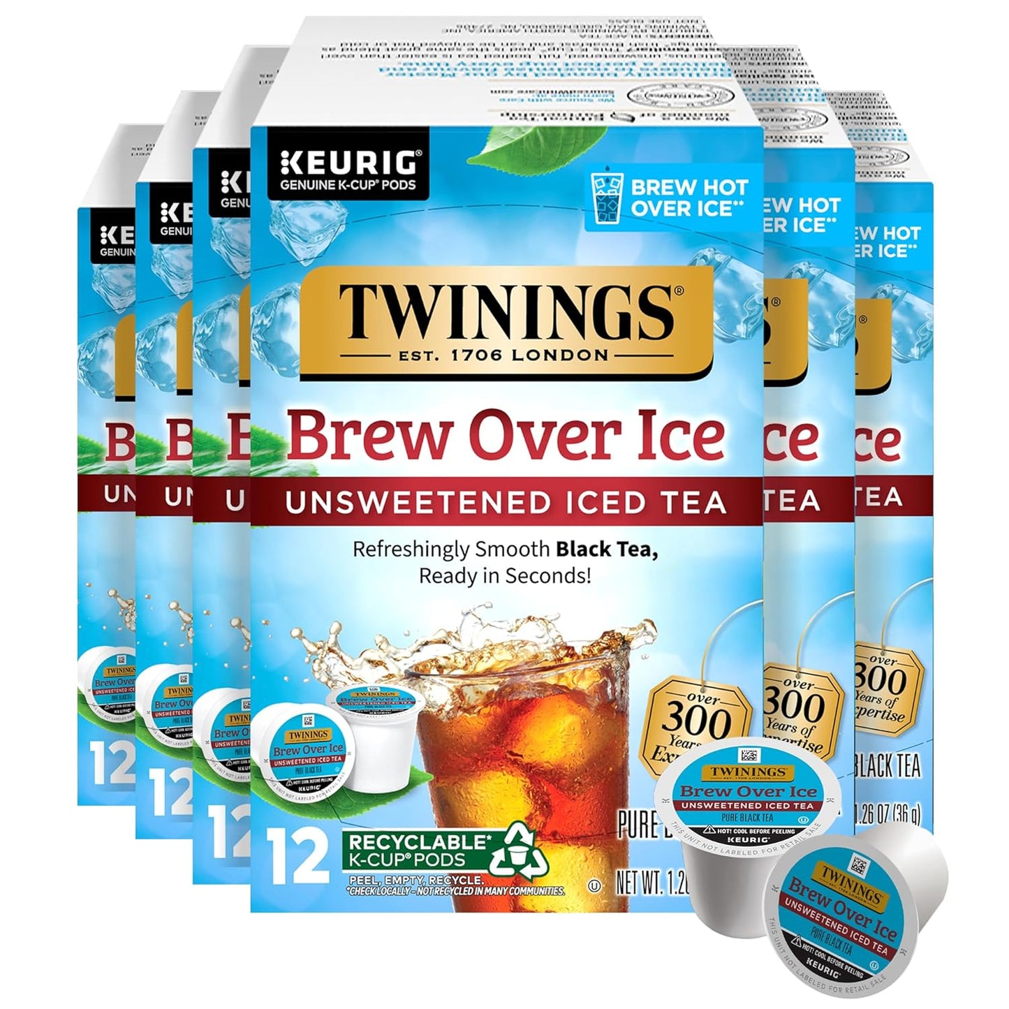 Twinings Brew Over Ice Unsweetened Black Iced Tea K-Cups 72 Count